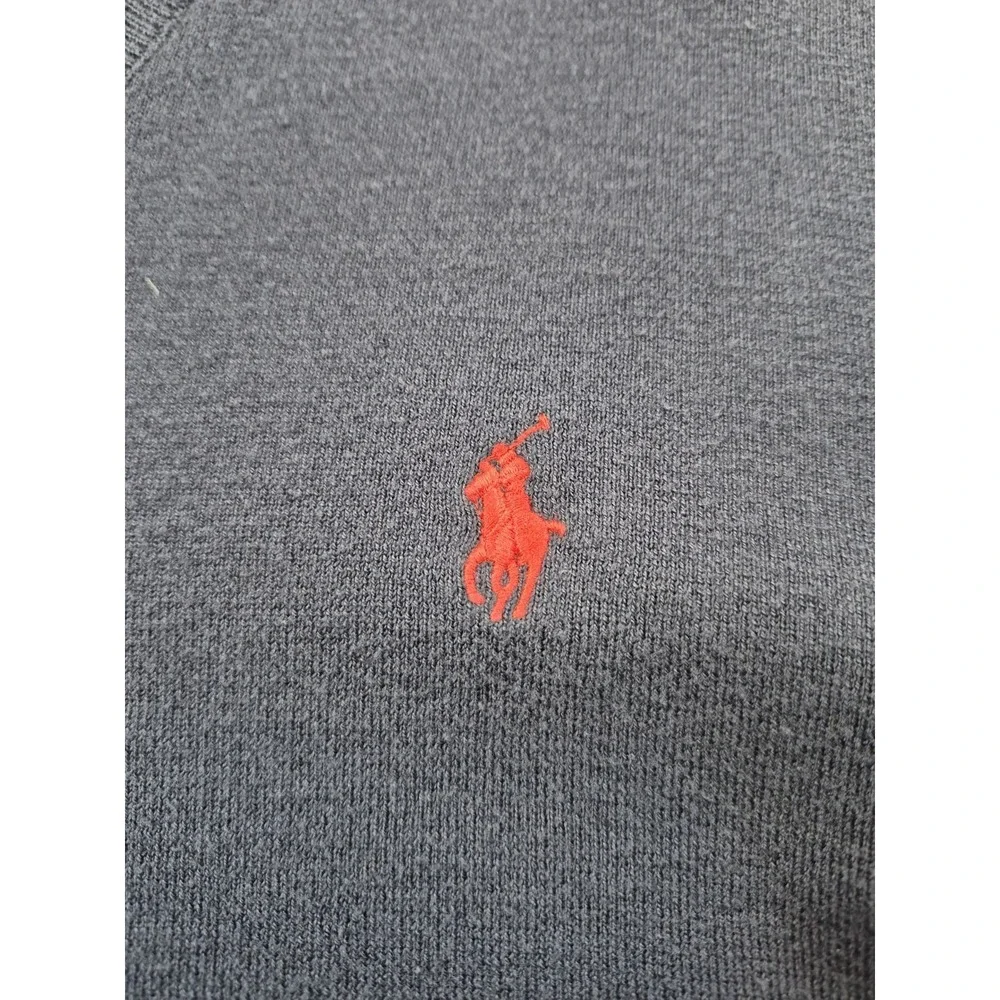 Polo Ralph Lauren Men's Large Pima Cotton V-Neck Sweater Vest Navy Blue Red Logo